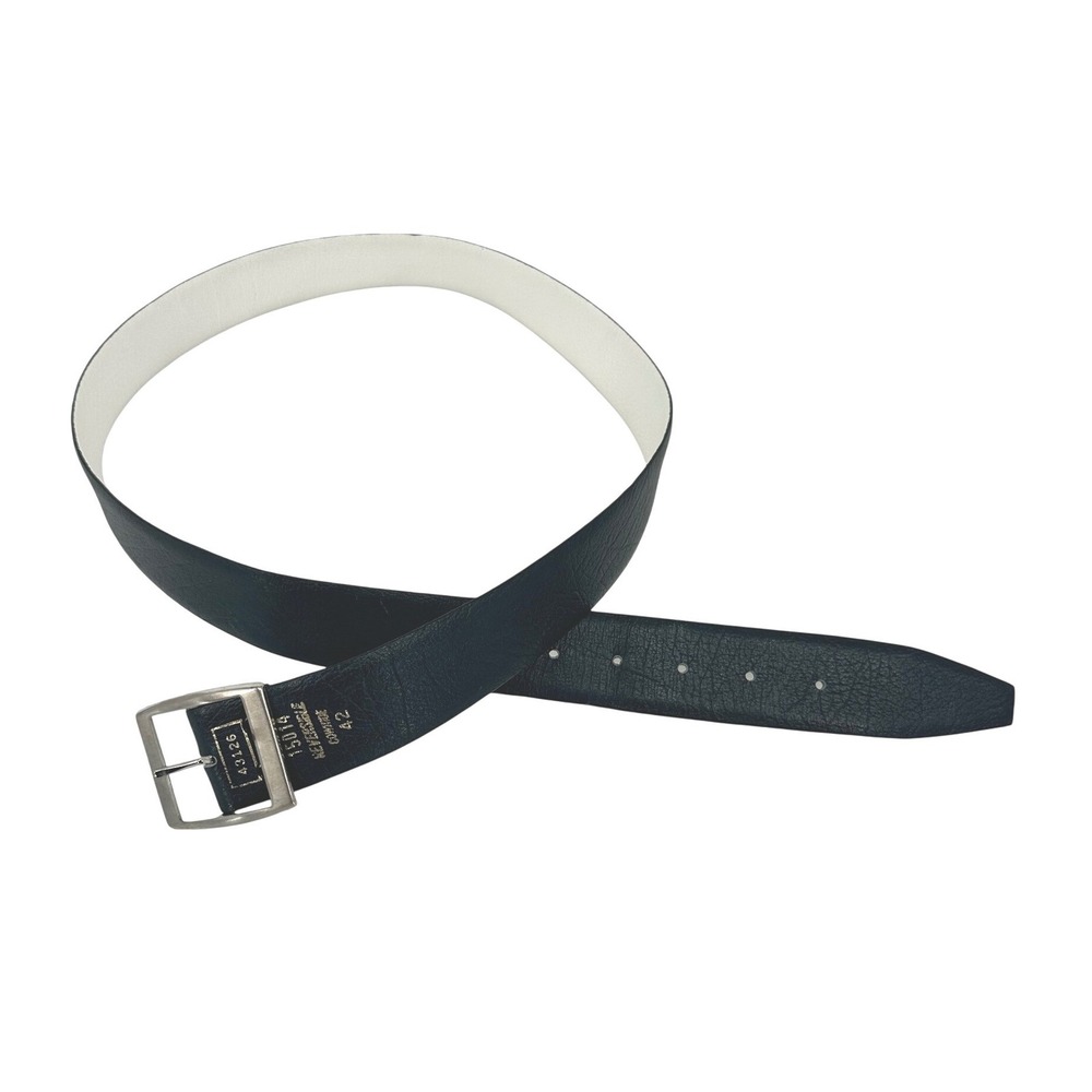Vintage Reversible Belt Women 42 Navy Blue White Cowhide Leather Silver Classic